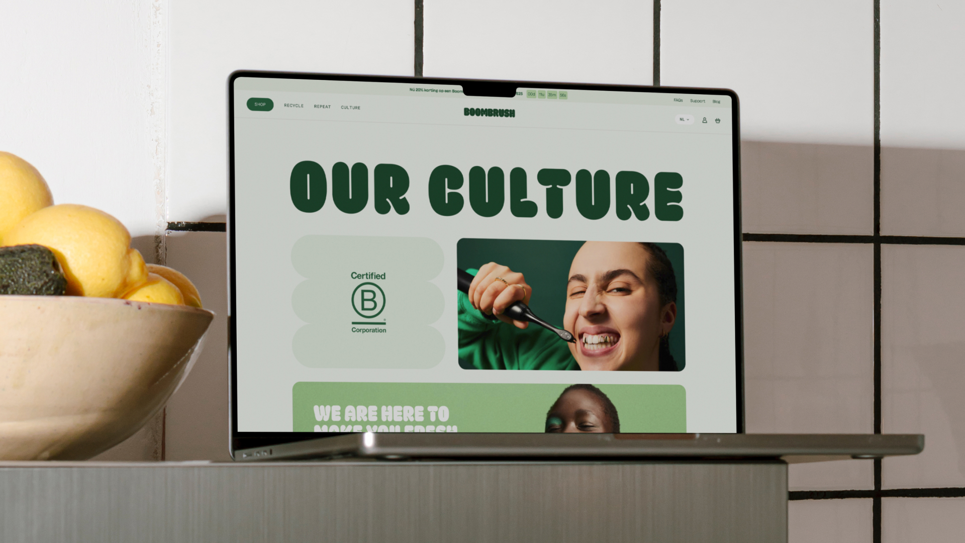 Boombrush e-commerce website mockup on laptop