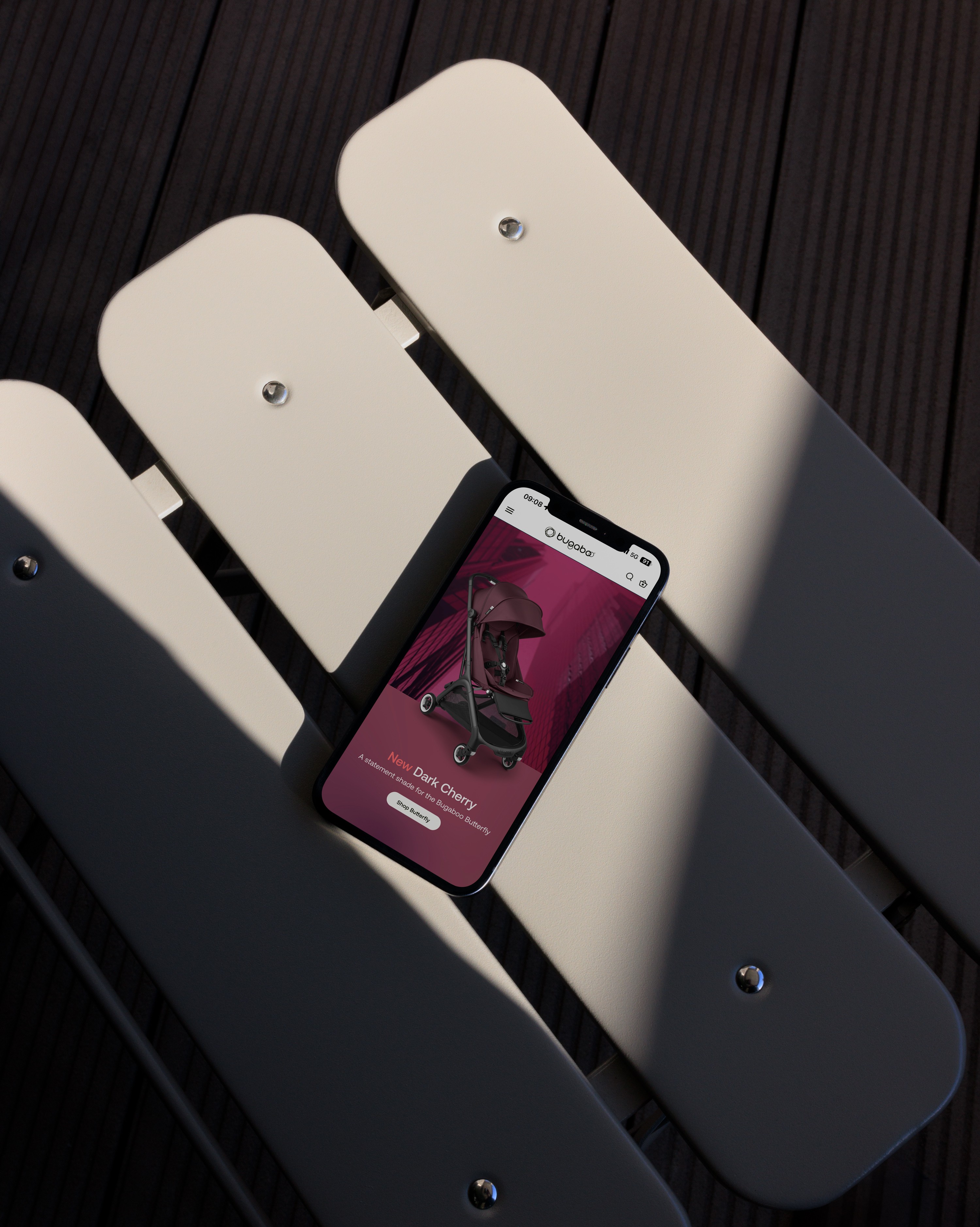 Bugaboo mobile interface mockup on iPhone