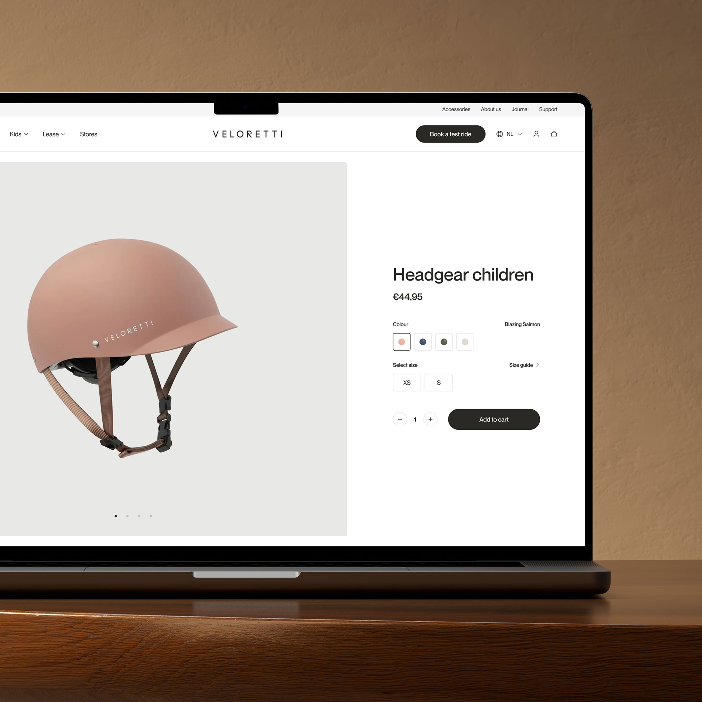 Veloretti product detail page layout mockup